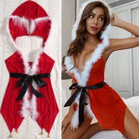 Womens Plus Size Valentine Babydoll Lace Sexy Lingerie Santa Cosplay Costume Set