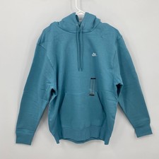 Nike Club Fleece Long Sleeve Hoodie Pullover Solid Blue Logo Size M Mens