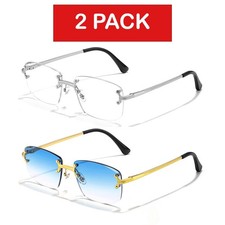 Luxury Rimless Square Sunglasses for Men Women Silver Blue Frame Hip Hop Shades