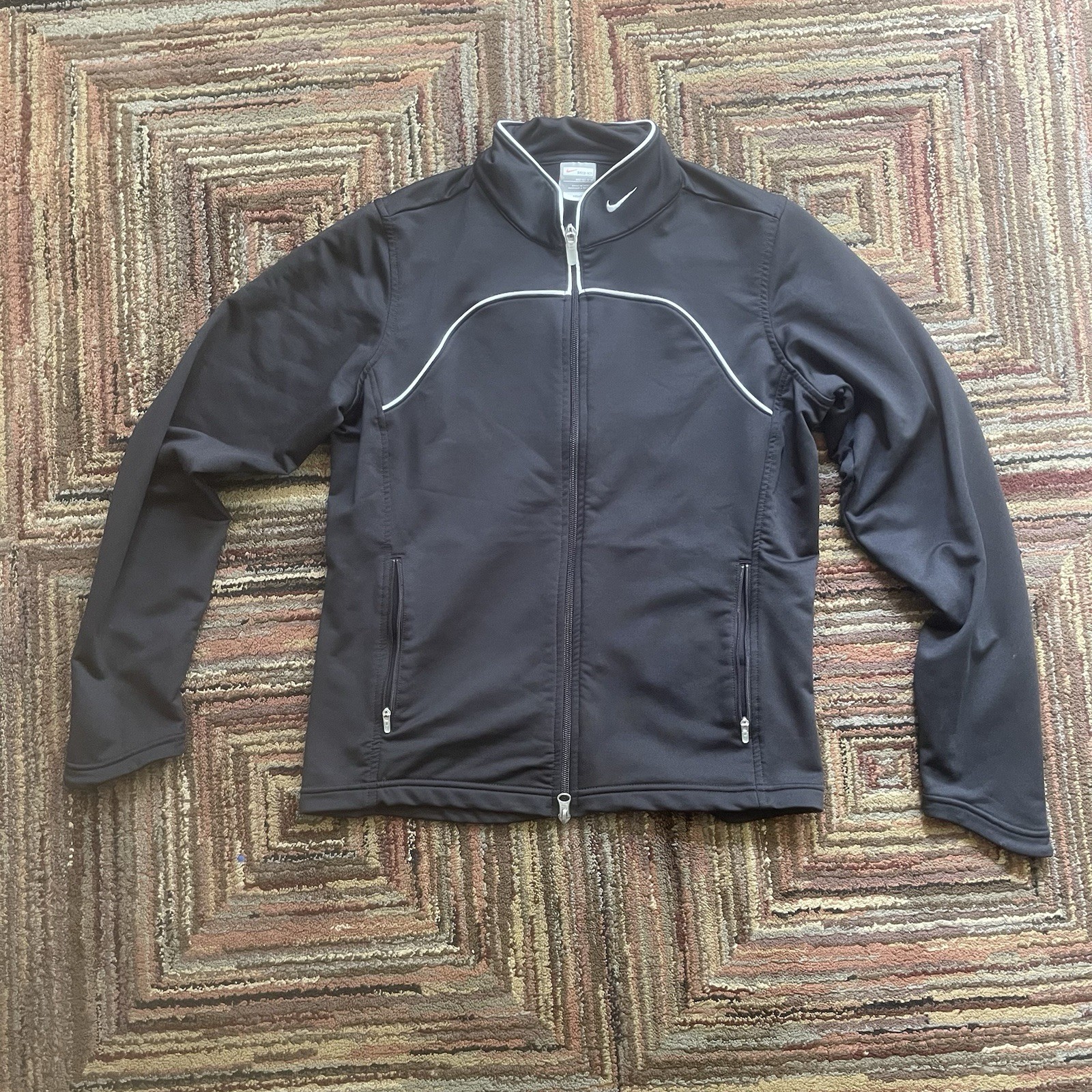 SACAI X NIKE Nike Fit Dry Zip Up Donna Nero e Bianco Giacca Atletica Piping Track TG M