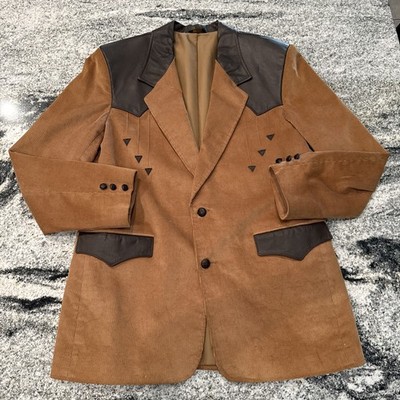 Pioneer Wear Western Yoke Corduroy Leather Men Blazer 44 SportCoat