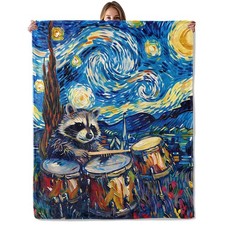 Raccoon Playing Drums Throw Blanket Cozy Soft Warm Fleece Couch 50x60 Inch