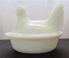 Vintage Milk Glass Split Tail Hen on Nest