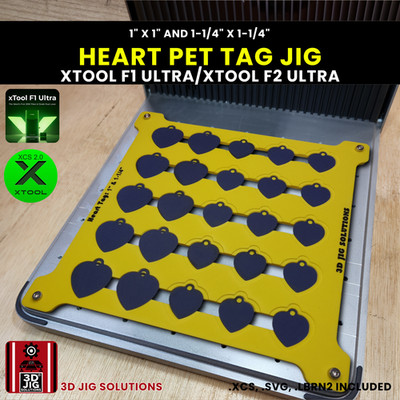 xTool F1 Ultra & F2 Ultra Heart Pet Tag Jig | Laser Engraving Template for 2 Siz