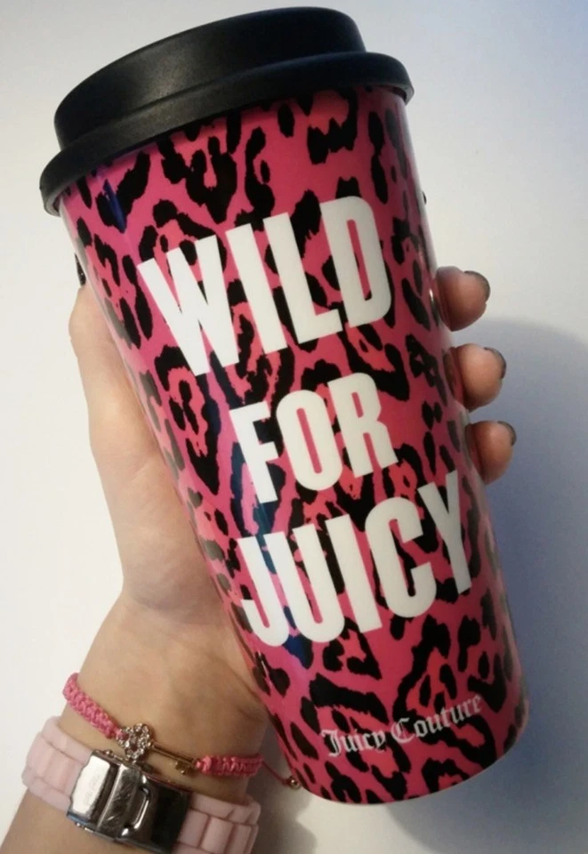 Juicy Couture Wild For Juicy Taza de Viaje Rosa Leopardo Y2K Glam Taza de Café Nueva Foto 3 de 3