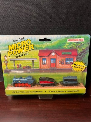 1989 SOMA Die-Cast Micro Power Train Set Pull 'N Go Locomotive Blue No. 3500