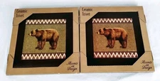 2 Accents On Design 2003 VTG Ceramic Tile Trivet Wall Plaque Brown Bear NEW