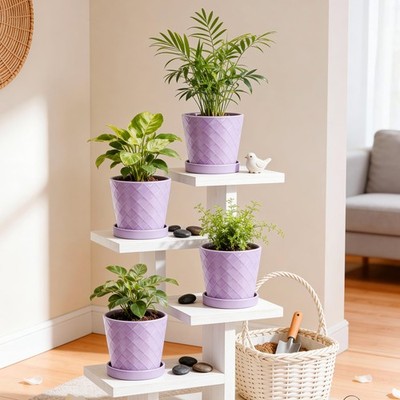 BUYMAX 5'' Ceramic Plant Pots with Drainage & Trays, Spring Planter Set of 4
