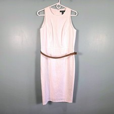 Lauren Ralph Lauren White Textured Cotton Sheath Dress with Belt Size 10