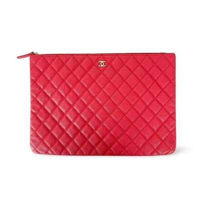 CHANEL Klassische Quilted Große O-Case Clutch Rot 151461034
