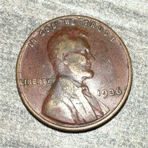 1936 Lincoln Wheat Small Cent Bronze BN, Philadelphia, Circulated