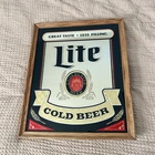 Miller Lite Cold Beer Vintage Wood Frame Mirror Bar Pub Sign 17x22 Man Cave