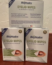 3x Boxes Blephadex Eyelid Wipes with Tea Tree Oil and Coconut Oil 30 Wipes