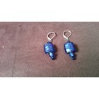 Blue Glass Beads Dangle Earrings Matching Blue Wire Silver Tone Leverbacks — photo 8