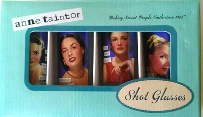 Vintage 80's Retro Anne Taintor Girlfriends Gift Drinking Shot Glasses Set of 4