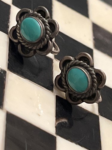 Old pawn trading post sterling turquoise screwback earrings 051426@