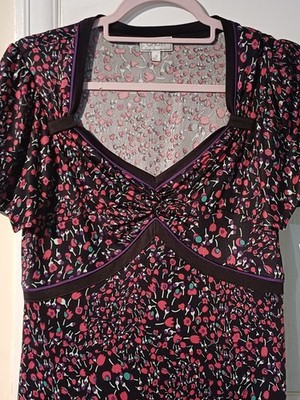 Ghost Kleid Vintage 90er schwarz & rosa geblümt 100% Seide 40s Style Gr. UK 12