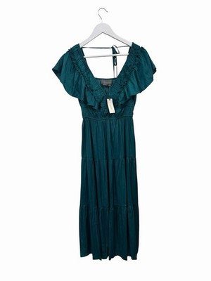 Anthropologie Kleid Rüschen Stufen Midi Blau UVP 140£ Größe XS 8 Flatterärmel