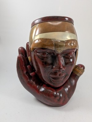 Vintage MCM Mid Century Modern ''Hand holding Head'' Ceramic and Brass Sculpture