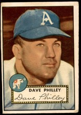 1952 Topps #226  DAVE PHILLEY  Philadelphia Athletics  VG+ (Light Wrinkle TL)