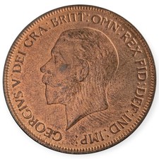 1935 Great Britain One Penny Bronze Coin King George V UK Penny Great Condition
