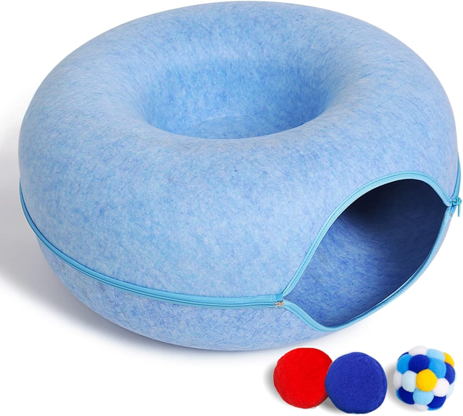 как выглядит Luxurious Scratch-Resistant Cat Bed with Toys - Spacious Donut Design in Blue фото