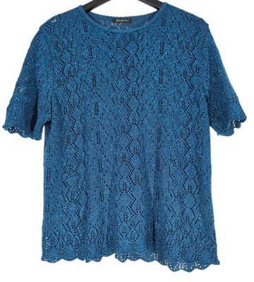 Berketex Strickbluse Gr. 14-16 Blau Glitzer Glitzer Shirt Oberteil Kurzarm