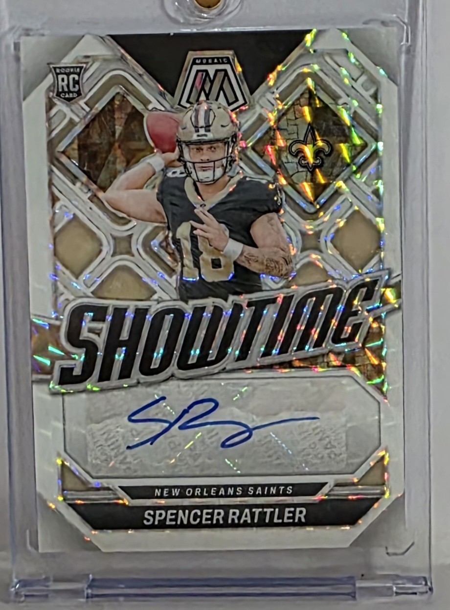2024 Mosaic - Showtime Signatures Spencer Rattler #SS-SRR White Prizm 25/25 RC