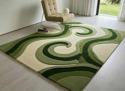 New Modern Hand Tufted Area Wool Green Abstract Carpet fo Bedroom & Office