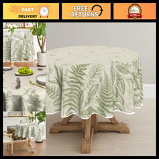 60x60 Inch Round Washable Tablecloth - Beige Wild Fern Design for Party Picnic