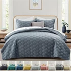 Reversible Velvet Bedspreads Soft Geometric Quilt Bedding Throw Queen King Size
