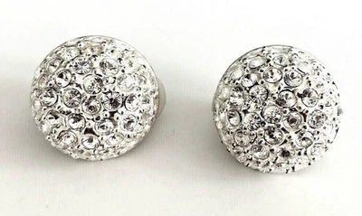 Vintage Boucle d'oreille CLIPS SPHERE strass argenté ! 1,7cm comme NEUF ! - Photo 1/4