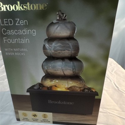 Brookstone LED Zen Cascading Fountain Tabletop Indoor Waterfall River Rock New