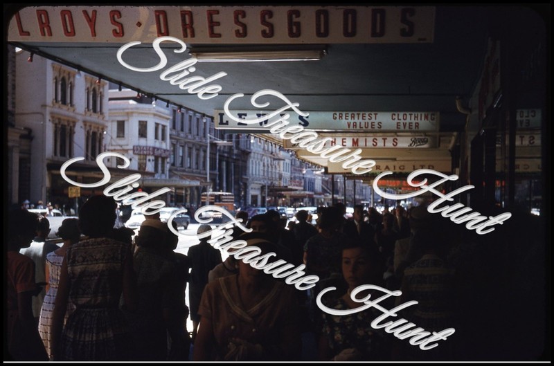 New Zealand Auckland Street Scene Signs 35mm Slide 1950s Red Border Kodachrome