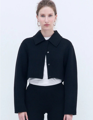 NWT De Rococo Double Wool Cropped Black Minimalist Jacket MSRP $375 Size M