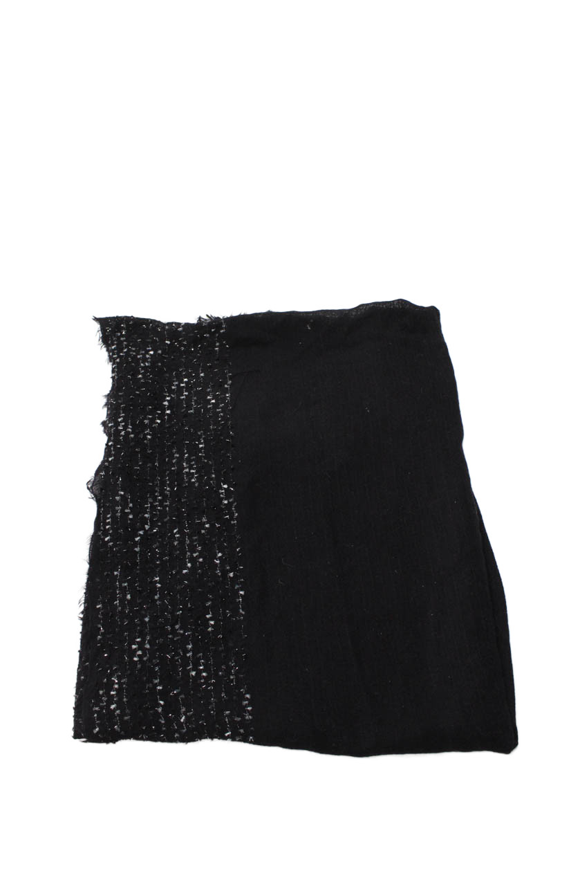 Faliero Sarti Womens Tweed Detail Fringe Trim Scarf Black Wool BlendFree Shipping in US $100+ Orders | $6.95 Orders Below