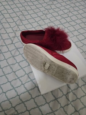 ALDO Women's Red Slip-On Flats Faux Fur Pom Pom Round Toe Size 6.5 Std