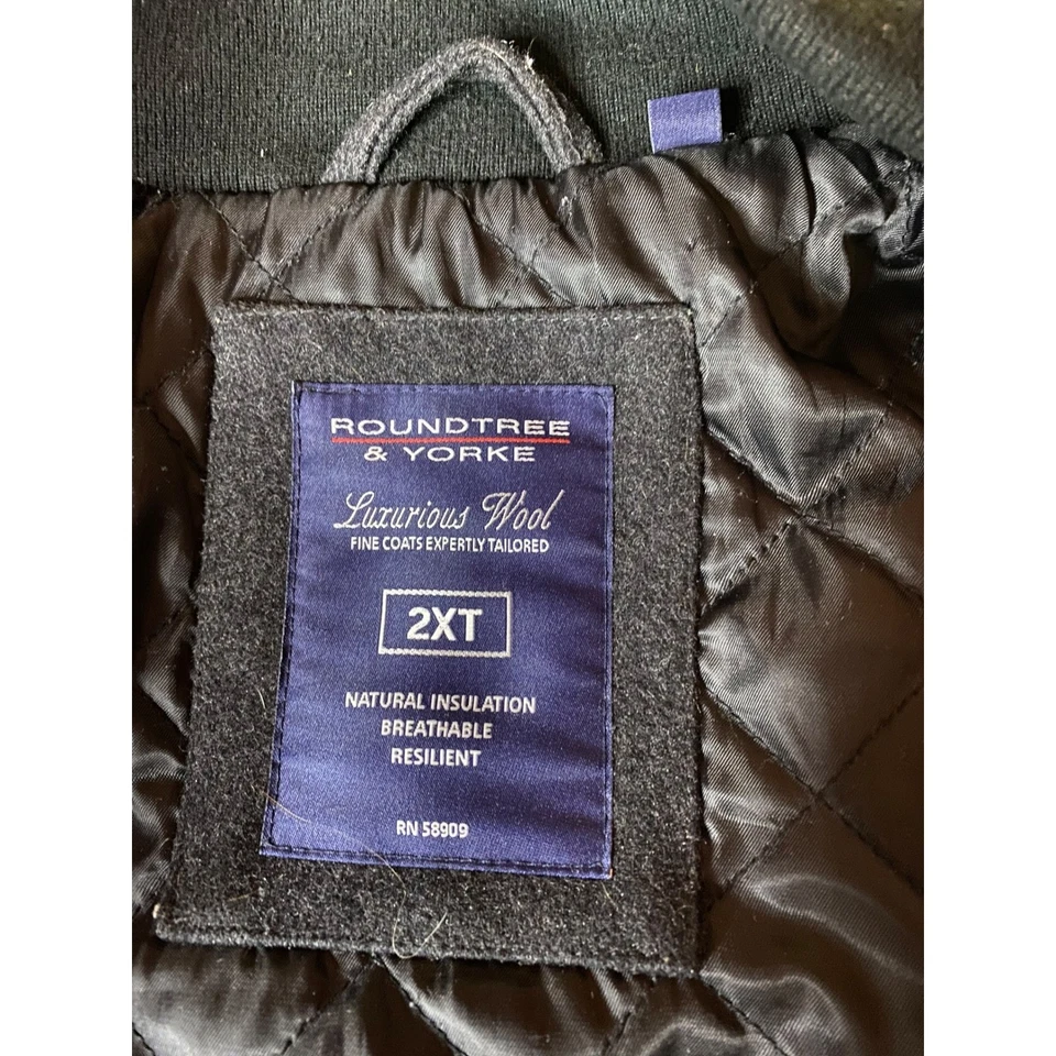 Abrigo de Lana Roundtree & York Para Hombre 2XL Alto Gris Doble Cremallera Chaqueta Completamente Forrada Foto 3 de 4