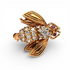 VINTAGE DESIGNER TIFFANY & CO DIAMOND RUBY BEE BROOCH PIN 18K YELLOW GOLD 
