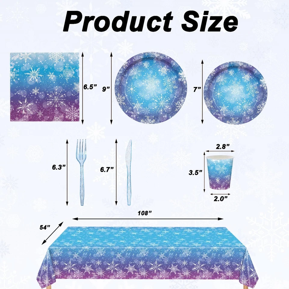 Suministros de platos de fiesta congelados, copo de nieve azul y púrpura Winter Wonderland Dis... Foto 4 de 4