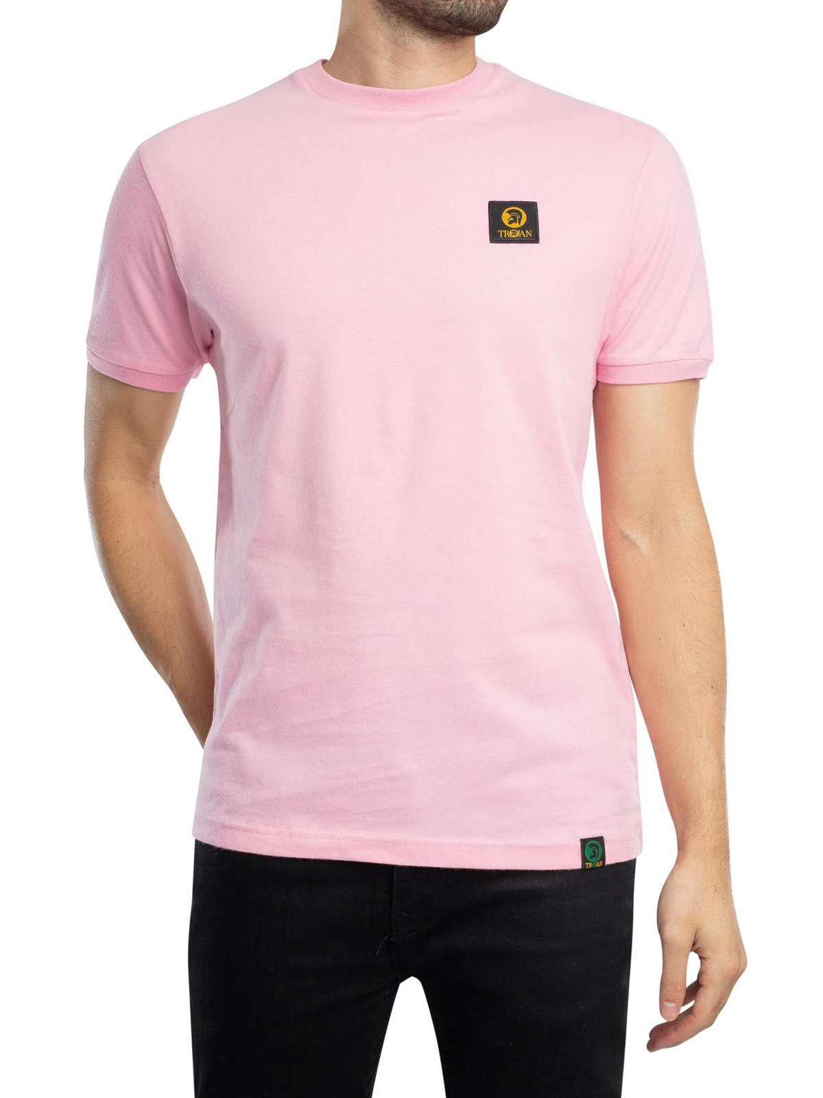 Мужская однотонная футболка с надписью Trojan розовая 2690₽