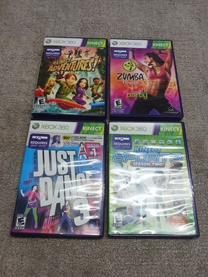Xbox 360 Games Lot of 4 Adventures Zumba Just Dance 3 Kinect Sports Season Two