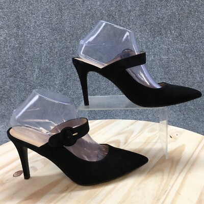 Unisa Heels Womens Salla Slip On Mule Black Suede Pointed Toe Casual  Buckle