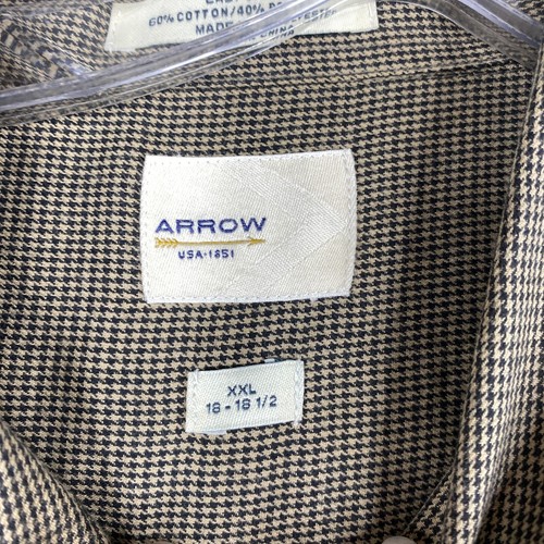 Arrow Easy Care Dress Shirt Men's 18-18.5 Brown Black Long Sleeve Houndstooth - Picture 3 of 8