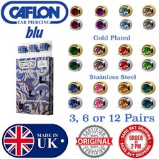 CAFLON 3, 6, 12  PAIRS BIRTHSTONE BEZEL EAR PIERCING STUDS GOLD STEEL EARRINGS