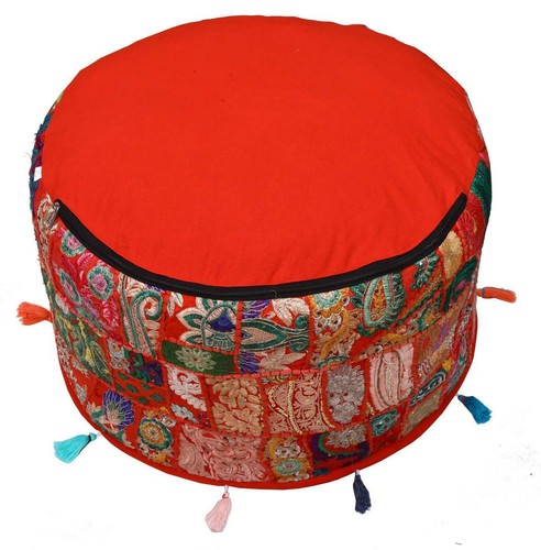 22" Indien Vintage Patchwork Handmade Pouffe Ottoman Footstool Pouf Cover Red - Picture 6 of 6