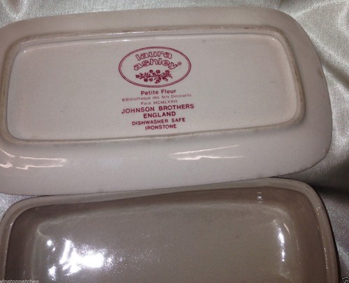 JOHNSON BROTHERS LAURA ASHLEY PETITE FLEUR BURGUNDY PINK BUTTER DISH & LID - Picture 5 of 7