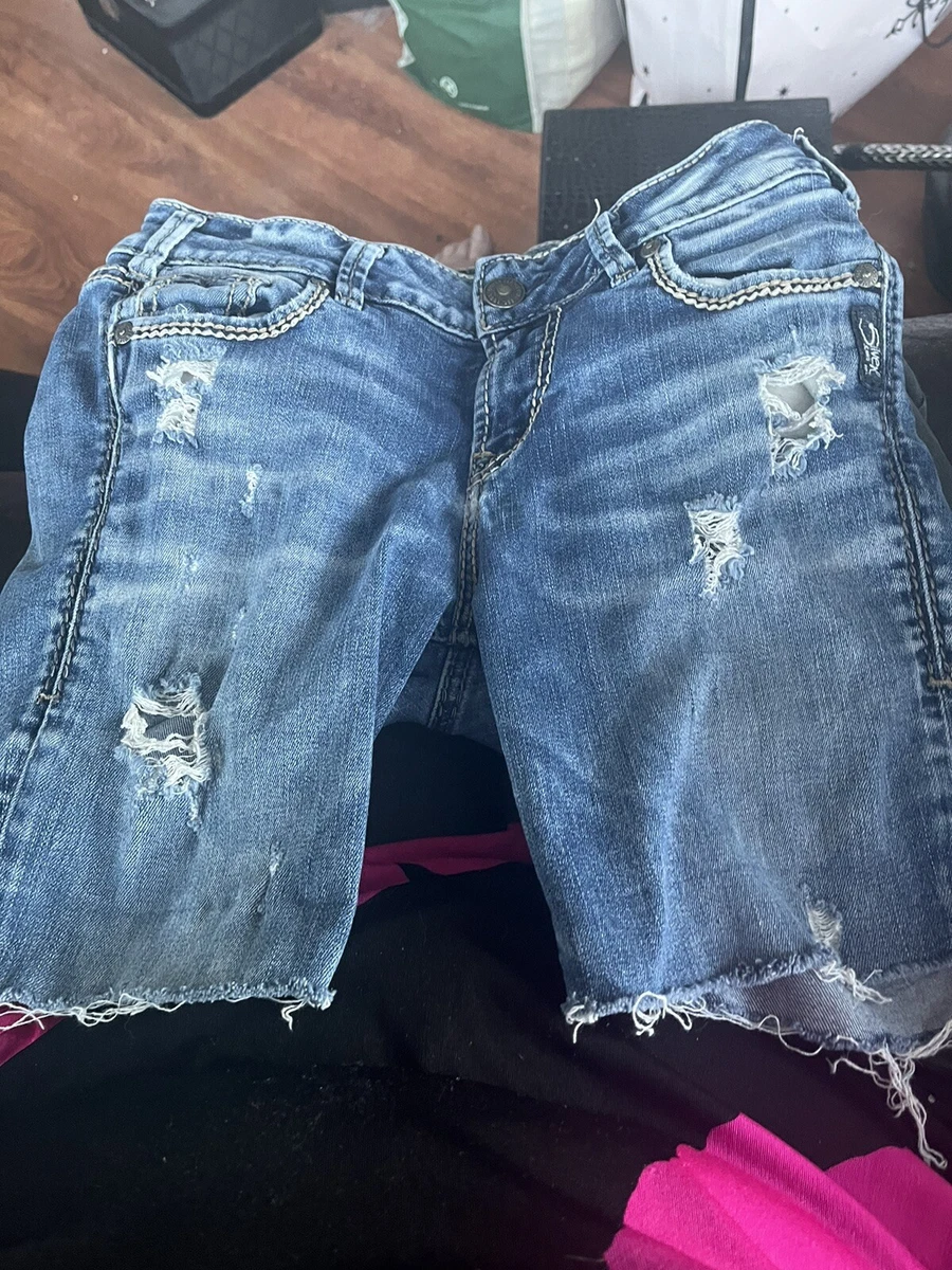 Women's distressed best sale denim bermuda shorts