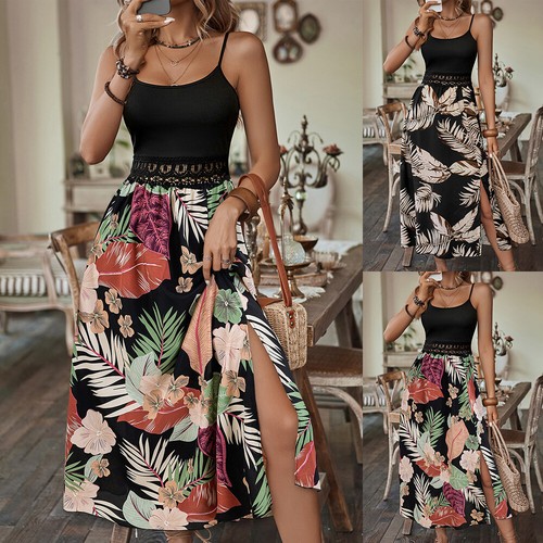 Womens Floral Strappy Midi Dress Ladies Sleeveless Summer Beach Holiday Sundress