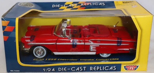MOTOR MAX 1958 CHEVROLET IMPALA CONVERTIBLE DIECAST CAR 1:24 RED - Picture 2 of 4